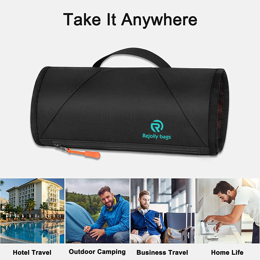Hanging Travel Toiletry Bag with Hook and Shoulder Strap, Roll up Bathroom Shaving Bag Toiletries Organizer Kit for Traveling Hygiene Toiletry Bag
