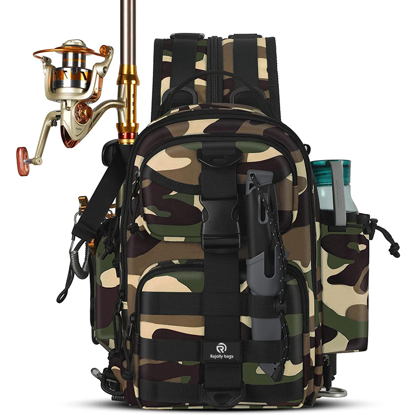 Small Waterproof Fishing Bag for Men with Rod Holder, Wild River Storage Shoulder Bags Fishing Gift for Outdoor Camping Hiking Fishing Rod Bags