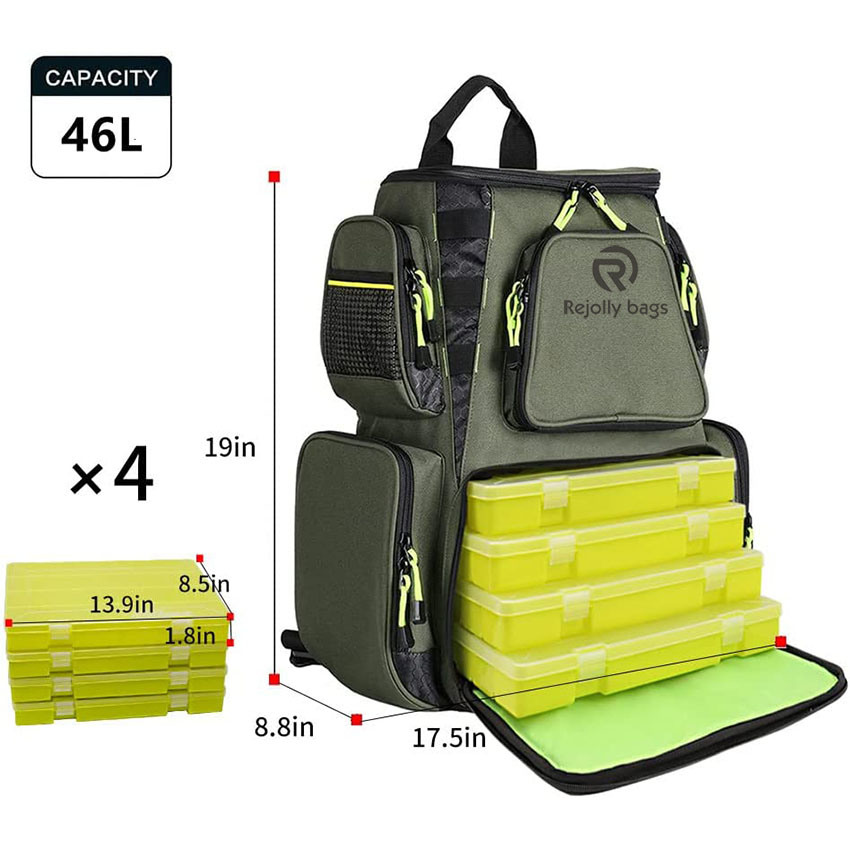 Large Storage Water-Resistant Tackle Bag Large Saltwater Resistant Fishing Tackle Backpack with 5 Tackle Boxes Outdoor Multifunctional Fishing Fish Bag