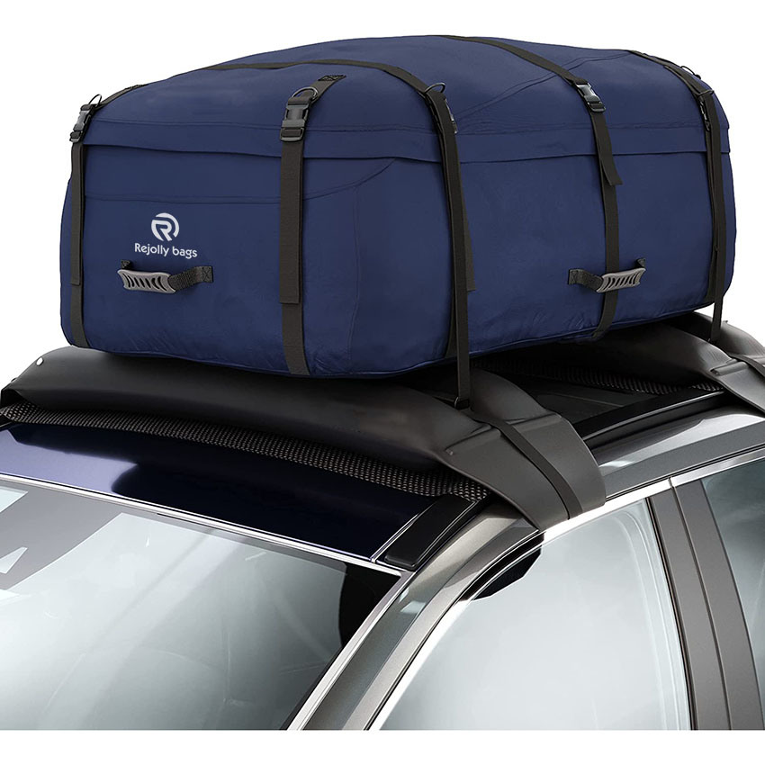 Large 330 Litres Soft Roof Box; Foldable Weather Resistant Roof Bag with Solid Base; Navy Blue Bag