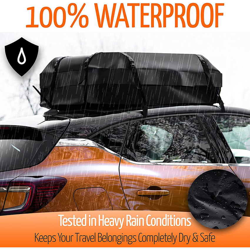 Car Roof Cargo Bag Water Resistant – 8 Reinforced Premium Quality Straps Rubberized Extra Cushioning Car Roof Pad, Travel, Touring, Road Trips Bag