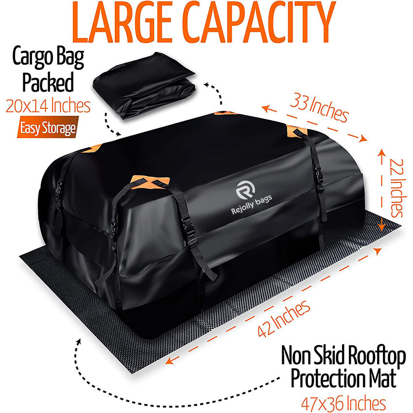 Car Roof Cargo Bag Water Resistant – 8 Reinforced Premium Quality Straps Rubberized Extra Cushioning Car Roof Pad, Travel, Touring, Road Trips Bag
