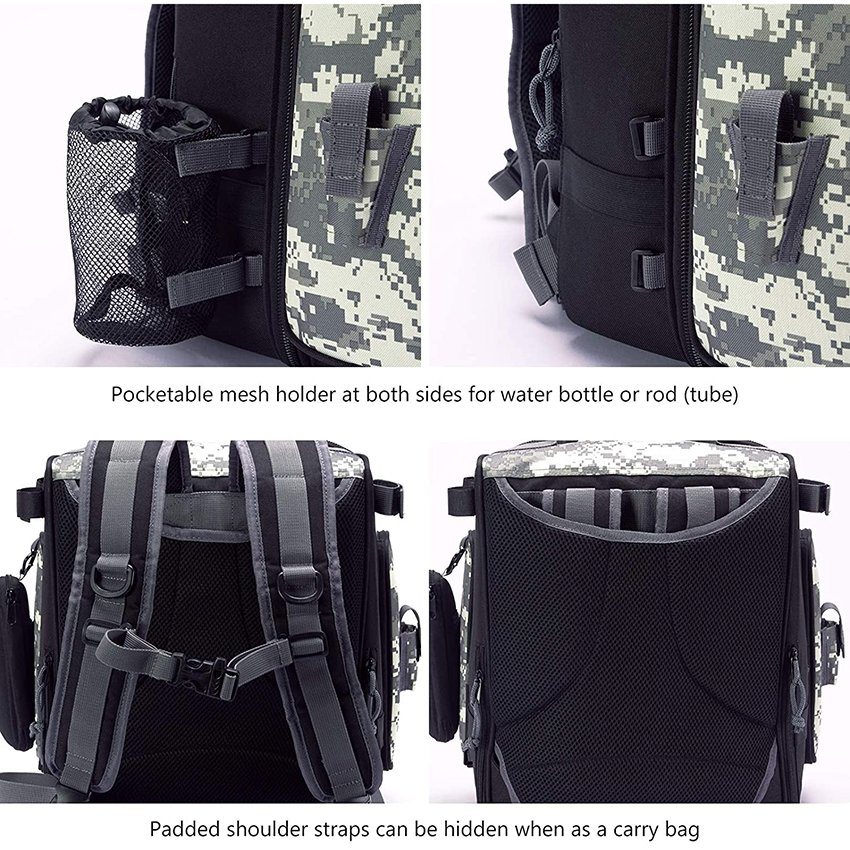 Water Resistant Bag with Rod Water Bottle Holder for Outdoor Camping Hiking Fishing Gear Bag