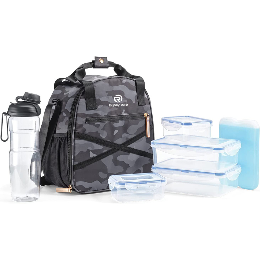 Deluxe Athleisure Small Sport Cooler Meal Prep with 4 Portion Control Food Containers Sport Water Bottle Ice Pack Lunch Bag Box