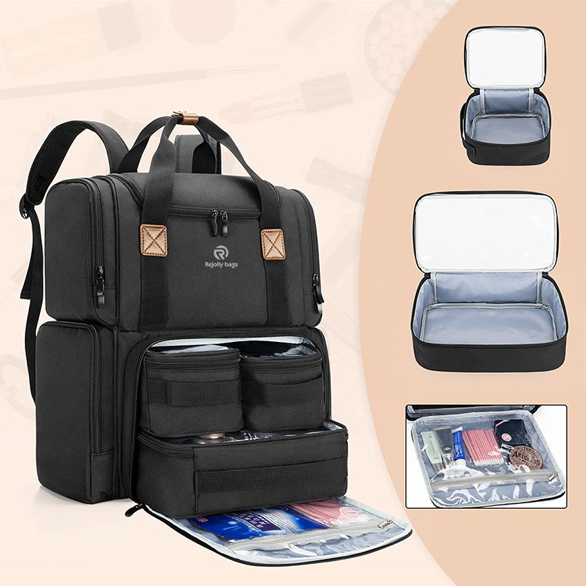 Makeup Backpack with 3 Inner Removable Pouches, Travel Makeup Bag with Multiple Pockets Cosmetic Bag RJ21676