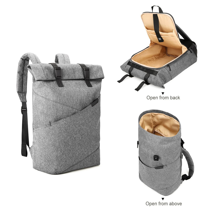 School Backpack, College Student Backpack for Men Women Multipurpose Roll-Top Fashion Rucksack Fits 15.6 Inch Laptops