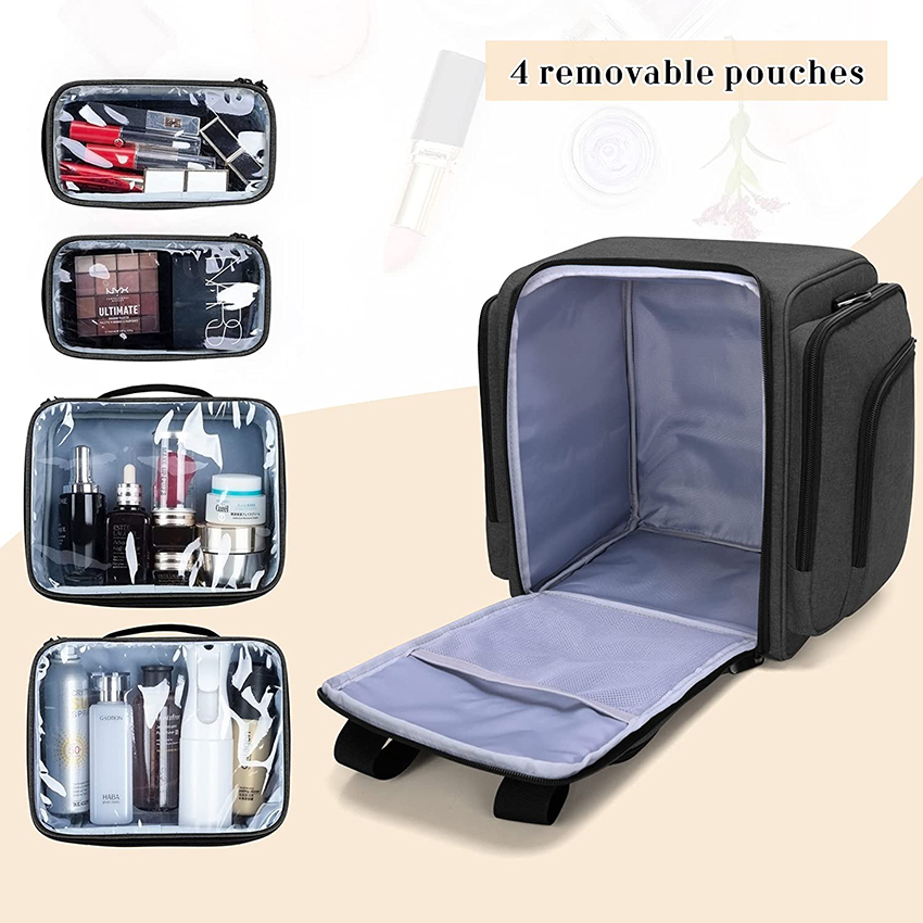 Travel Makeup Bag with 4 Inner Removable Pouches, Multifunctional Cosmetic Bag RJ21690