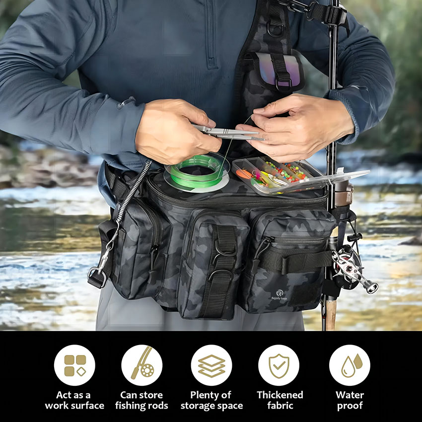 Portable Fishing Tackle Sling Pack with Rod Holder Fly Fishing Bag RJ21781